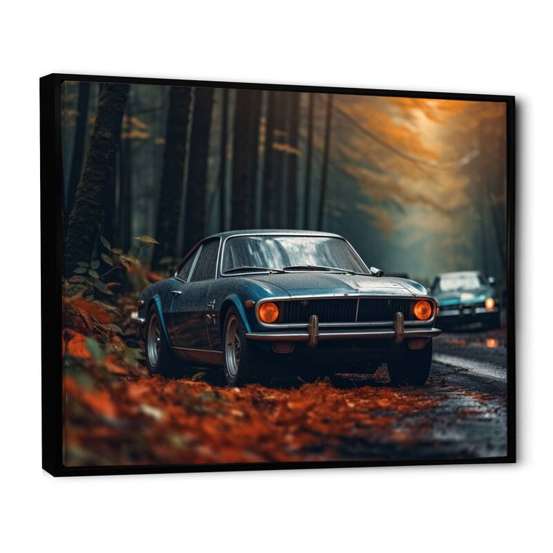 Designart "Mustang Forest Drives I" Car Muscle Car Framed Wall Decor